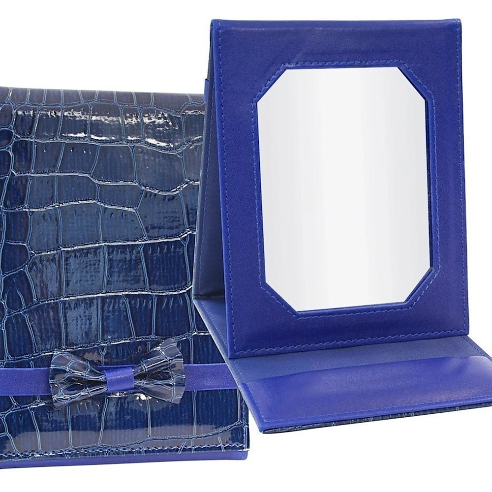 Senegence Blue Faux Crocodile Snake Leather Folding Travel Cosmetic Mirror NEW
